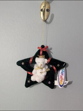 Mary Meyer Plush Teddy Bear Star Ornament Gold Accents Nostalgic Christmas